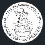 Sticker Rond Vintage Christmas Snow Man Return Adresse<br><div class="desc">sticker d'adresse de retour de la famille de Noël avec votre nom et adresse en typographie élégante avec un joli mannequin vintage de Noël dessiné à la main. Ajoutez simplement votre nom et votre adresse. Conçu exclusivement pour vous par Happy Dolphin Studio. Si vous avez besoin d'aide ou de produits...</div>