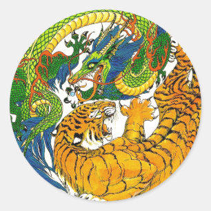 Sticker Rond Vintage classique Yin Yang Dragon Tiger art