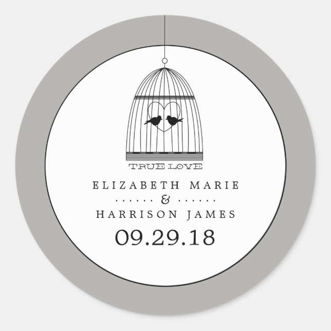 Sticker Rond Vintage Coeur Birdcage Véritable Mariage d'amour