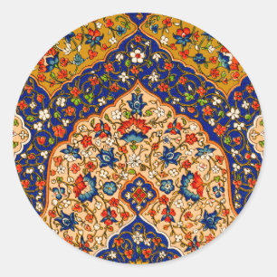 Sticker Rond Vintage coloré Art floral persan