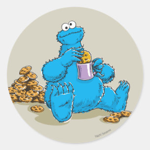 Sticker Rond Vintage Cookie Monster Manger Cookies