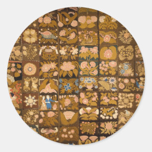Sticker Rond Vintage courtepointe florale brodée avec animaux