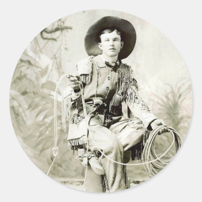 Sticker Rond Vintage Cowboy vers 1900 (Devant)
