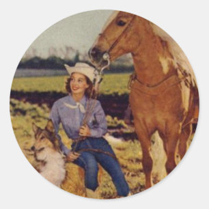 Sticker Rond Vintage Cowgirl