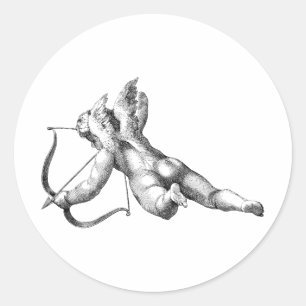 Sticker Rond Vintage Cupid et Flèche Amour Cherub Angel