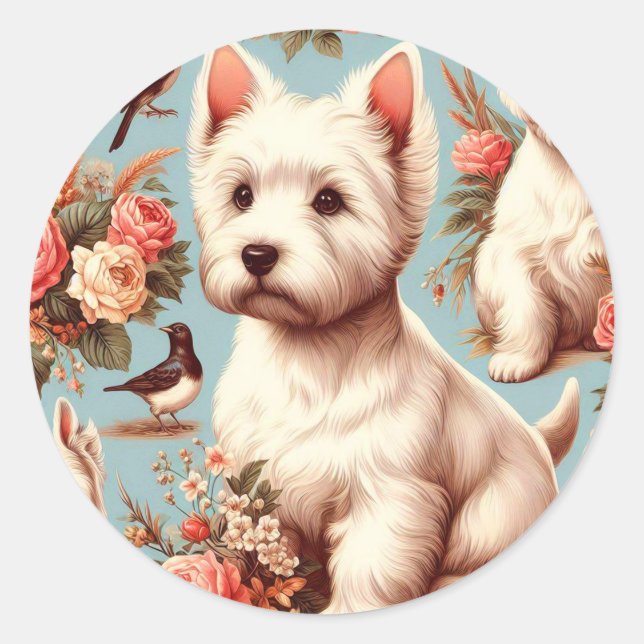 Sticker Rond Vintage Cute West Highland White Terrier (Devant)