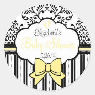 Sticker Rond Vintage Damas et rayures - Baby shower
