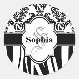 Sticker Rond Vintage Damask Cool Zebra Stripes
