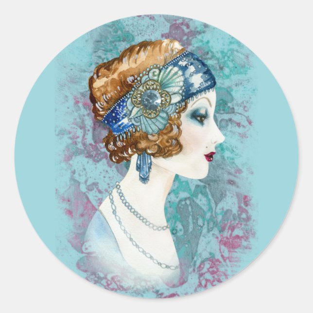 Sticker Rond Vintage dame de la mode (Devant)