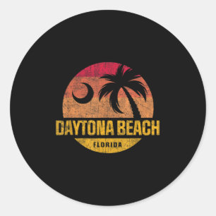 Sticker Rond Vintage Daytona Beach Floride Palm Tree Sunset Vac