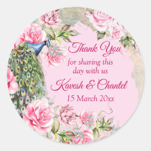 Sticker Rond Vintage de pivoine rose victorienne roses paon per