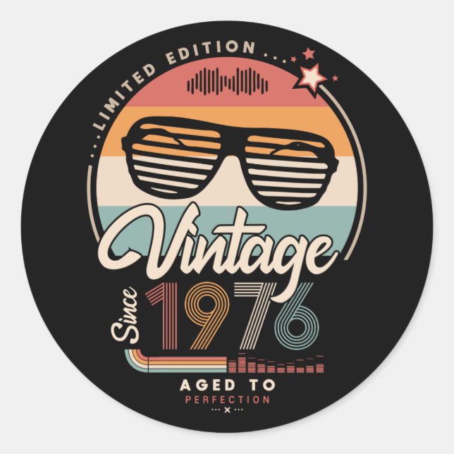 Sticker Rond Vintage depuis 1976 (Devant)