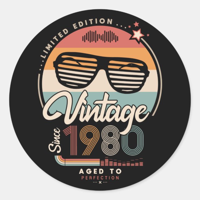 Sticker Rond Vintage depuis 1980 (Devant)
