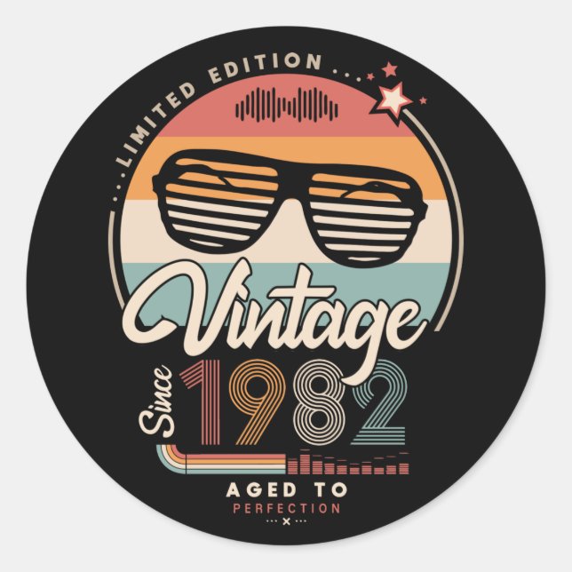Sticker Rond Vintage depuis 1982 (Devant)