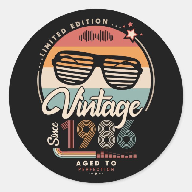 Sticker Rond Vintage depuis 1986 (Devant)