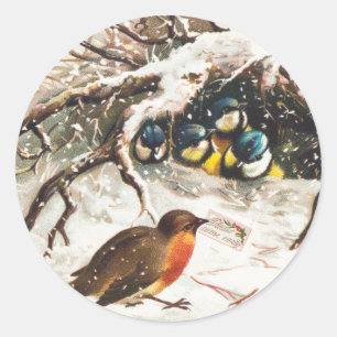 Sticker Rond Vintage description des oiseaux en vacances de Noë