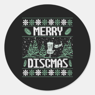 Sticker Rond Vintage Disc Golf Noël Moche Joyeux Discmas Par