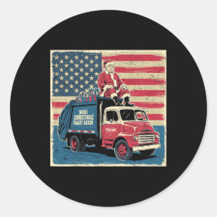 Sticker Rond Vintage Donald Trump Xmas Truck Make Christmas Gre