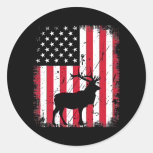 Sticker Rond Vintage Elk US American Flag 4th Of July