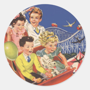 Sticker Rond Vintage Enfants Ballottes Roller Dessous de verre