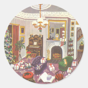 Sticker Rond Vintage Enveloppement de Noël présente dans le sal