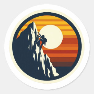 Sticker Rond Vintage Escalade Rocailleuse Coucher de Soleil Rét