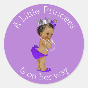 Sticker Rond Vintage Ethnic Little Princess Baby shower Purple