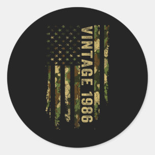 Sticker Rond Vintage Fabriqué En 1986 Drapeau Américain 40e Ann