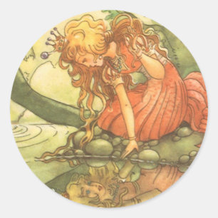 Sticker Rond Vintage Fairy Tale, Frog Prince Princesse par Pond