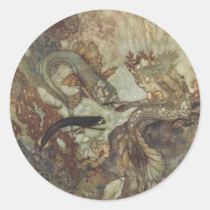 Sticker Rond Vintage Fairy Tale, la sirène par Edmund Dulac
