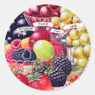 Sticker Rond Vintage Family Farm Berry Fruit Nom de la confitur
