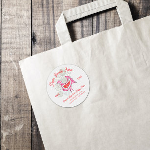 Sticker Rond Vintage Family Farm Oeuf Carton mignon rose rouge