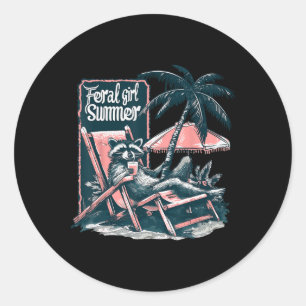 Sticker Rond Vintage Feral Girl été Opossum Funny Raccoon Gi