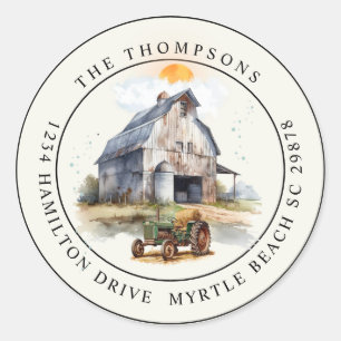 Sticker Rond Vintage ferme Anniversaire Tractor Party