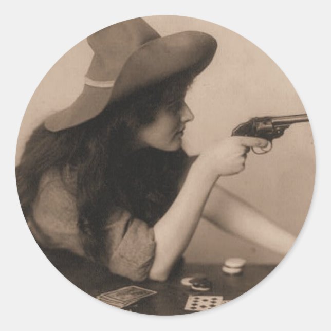 Sticker Rond Vintage fille de vache (Devant)