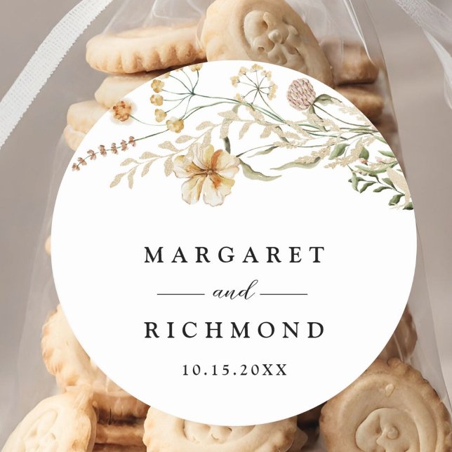 Sticker Rond Vintage Fleur sauvage Floral Mariage (Créateur téléchargé)