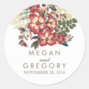 Sticker Rond vintage fleurs bordeaux mariage