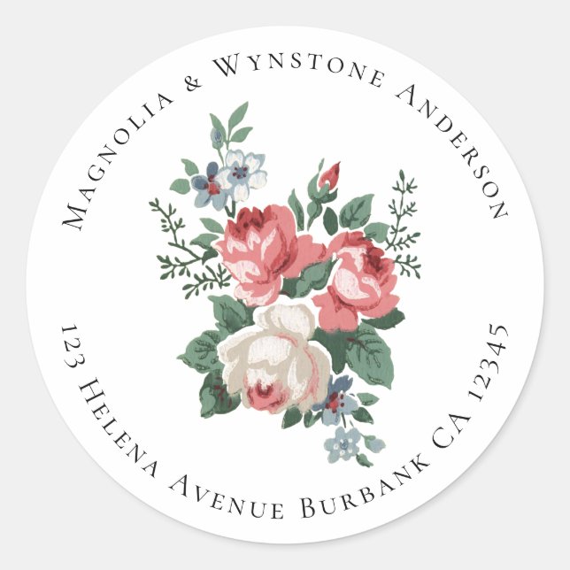 Sticker Rond Vintage Floral Adresse de retour (Devant)