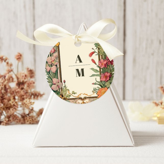 Sticker Rond Vintage Floral Art Nouveau Mariage (Créateur téléchargé)