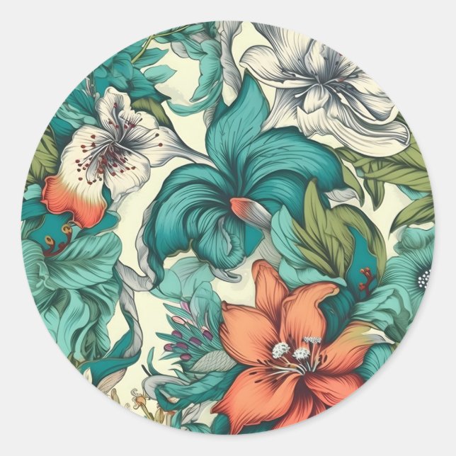Sticker Rond Vintage floral blanc brillant inspiré (Devant)