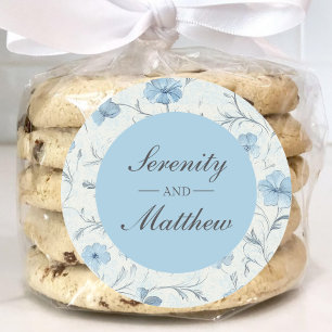 Sticker Rond Vintage Floral Blue Country Garden Mariage élégant