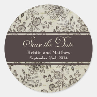 Sticker Rond Vintage Floral d'antiquité Enregistrer la date Per