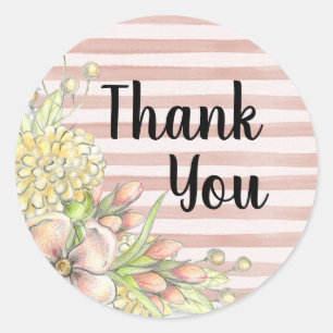 Sticker Rond Vintage Floral et rayures Merci