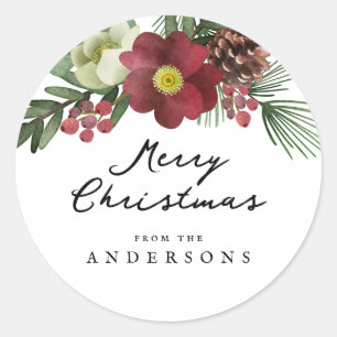 Sticker Rond Vintage Floral Joyeux Noël