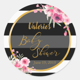 Sticker Rond Vintage floral noir blanc bande