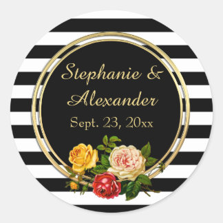 Sticker Rond Vintage floral noir et blanc bande personnalisée