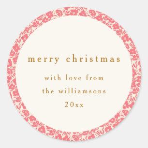 Sticker Rond Vintage Floral rouge mou Personnalisé Noël
