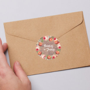 Sticker Rond Vintage Floral Rustic Farm Mariage