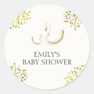 Sticker Rond Vintage Floral verdure Baby shower cygne