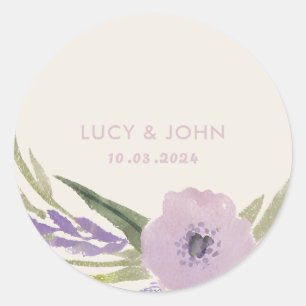 Sticker Rond Vintage Floral Wreath Wedding Favor Tags Lavender